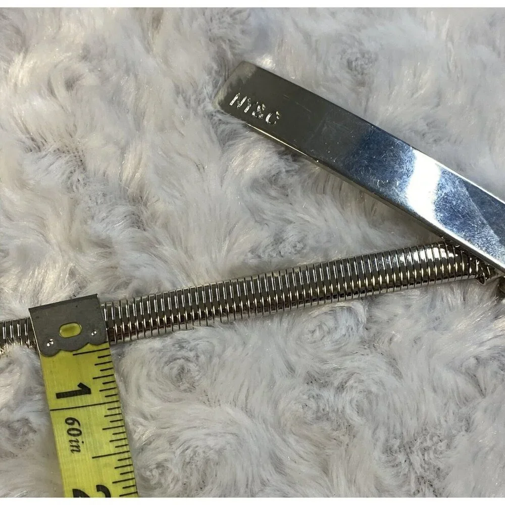 NY & Co Women's Belt 29” Silver VTG Coil Slinky Dress Logo Metal Stretch - Picture 6 of 6